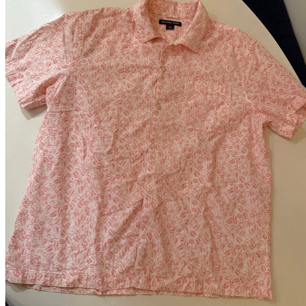 Michael Kors Mens Pink Short Sleeve Button Down Shirt